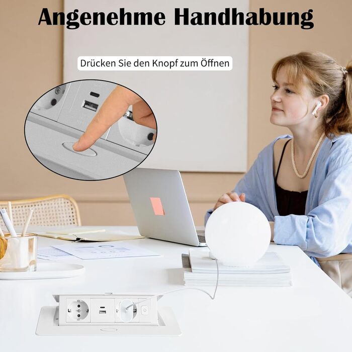 Вбудована розетка PD20W USB-C з швидкою зарядкою для столу, біла (20W, Type-C)