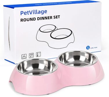 Набір мисок для собак Petvillage з нержавіючої сталі, 2 миски (113 г кожна) з антиковзним покриттям та стійкою підставкою з смоли, годівниця для цуценят, кошенят та маленьких собак