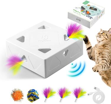 Migipaws Cat Toy, Interactive Electric 7-Hole Whack-A-Mole Mouse, Smart Teaser Toy, 4 Feather Accessories, Fun Cardboard Design, USB Rechargeable