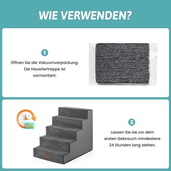 COZY KISS Dog Stairs for Small Dogs, Wide Steps Pet Stairs for Bed Couch Car, 60cm High High-Density Foam Cat Stairs with Removable Cover (7x0x60cm, ) (Dark Gray, 5, 75x50x60cm)