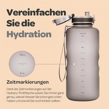 Фляга спортивна Hydracy з фруктовою сіткою 2000 мл, сріблясто-сіра - пляшка для води без BPA, з міткою часу, герметична для спорту та активного відпочинку