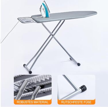 BKTD Ironing Board, heat-resistant ironing board cover with steam iron rest, non-slip folding ironing stand. Robust metal frame with legs for irons (34 * 88 * 134 cm) in silver-grey.