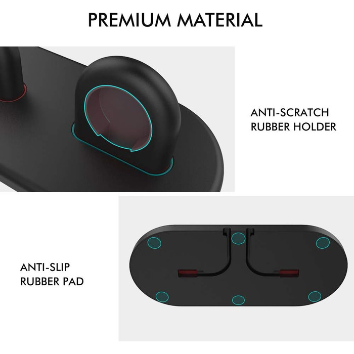 Стійка для зарядки 2 Apple Watch AHASTYLE, чорна. Сумісна з Ultra 3, Ultra 2, Ultra, SE3, SE2, SE, Series 11, 10, 9, 8, 7, 6, 5, 4, 3, 2, 1 (49/46/45/44/42/41/40/38mm). Без зарядного пристрою.