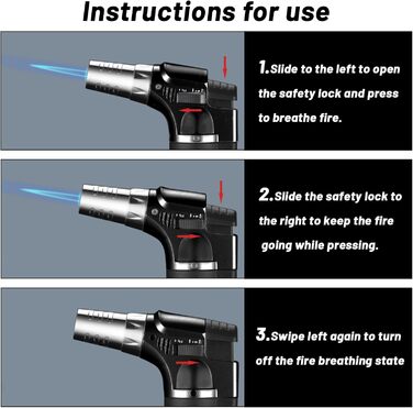 Фламбер (Royouzi) з блокуванням безпеки: регульований, наповнюваний, для приготування Crème brûlée, грилю, приготування їжі, кемпінгу