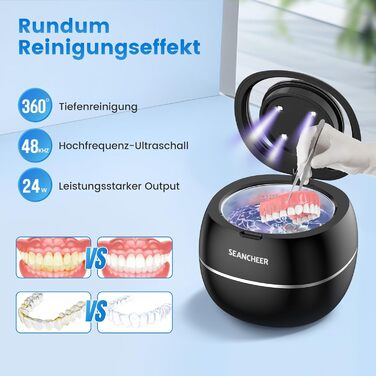 Ультразвуковий очищувач 48000 Гц з УФ-лампою | 24 Вт | 180 мл | Для зубних протезів, ретейнерів, ювелірних виробів