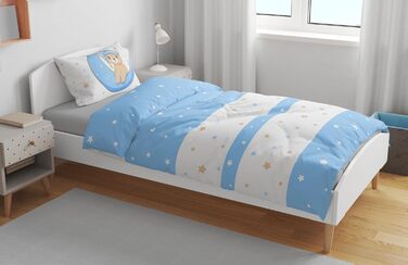 Дитяча постільна білизна One-Home Kinder для малюків 100x135 см + 40x60 см, ведмедики, зірки, місяць, блакитна мікрофібра