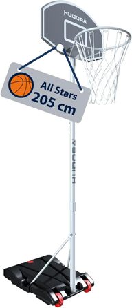 HUDORA All Stars 205 - Регульований баскетбольний кошик зі стійкою для дітей та юнаків. Мобільний кошик для саду з роликами та стійкою (сірий, 205 см)