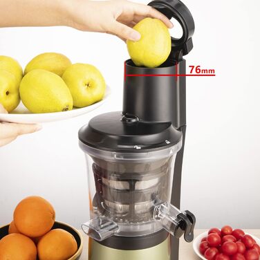 Wiltal Slow Juicer, Electric Juicer for Fruits, Vegetables, Pomegranate, Citrus Fruits, Sorbet. 76mm Feed Chute with Wide Mouth, BPA-free, 150W, Black