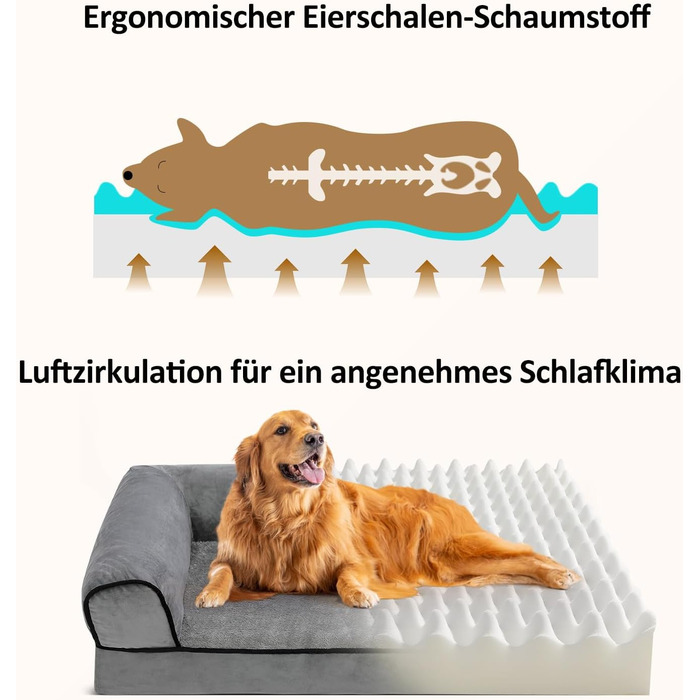 Ортопедичне ліжко для собак Growaystory - зручне собаче ліжко-софа з ергономічним пінопластом, миється, не ковзає (3-стороння окантовка, 92x70x18 см)