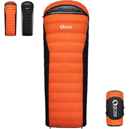 Спальний мішок пуховий зимовий, 600FP+ Premium, 7°C/ -24°C, легкий, теплий, 3-4 сезони, для кемпінгу, трекінгу, чорний/помаранчевий