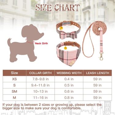 Набір аксесуарів для собак EXPAWLORER: ошийник, повідок та бандана в клітинку. Регульовані, з дзвіночком. Підходить для цуценят та котів, розмір S-M, рожевий.