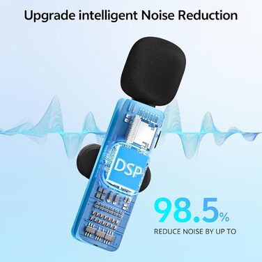 Бездротовий петличний мікрофон для iPhone/Android/iPad/комп'ютера, з шумозаглушенням, для запису відео, інтерв'ю, YouTube, Vlog, чорний