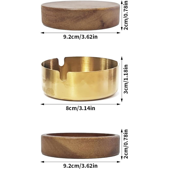 Дзеркальний попільничка для вулиці з дерева Рунає, 90 мм, горіх, з кришкою та знімною вставкою з нержавіючої сталі, для авто, офісу, вітальні, подарунок для чоловіків, дідуся, тата, чоловіка