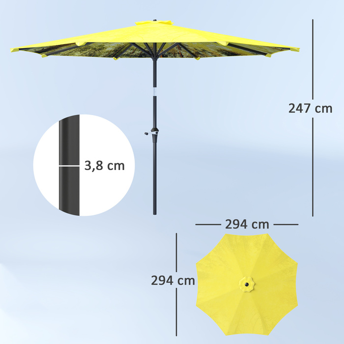 Сонцезахисний парасолька Outsunny Ø300 см, парасолька з ручним підйомником, з візерунком, восьмикутна, балконний парасолька, пляжний парасолька, стійкий до вітру, стабільний, парасолька для ринку, парасолька з ручним приводом, сонцезахист для пляжу, балко