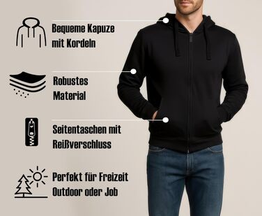 Чоловіча куртка-худі ROCK-IT Apparel на блискавці з капюшоном та бічними кишенями, Regular Fit, преміум тканина, чорна, розмір 4XL