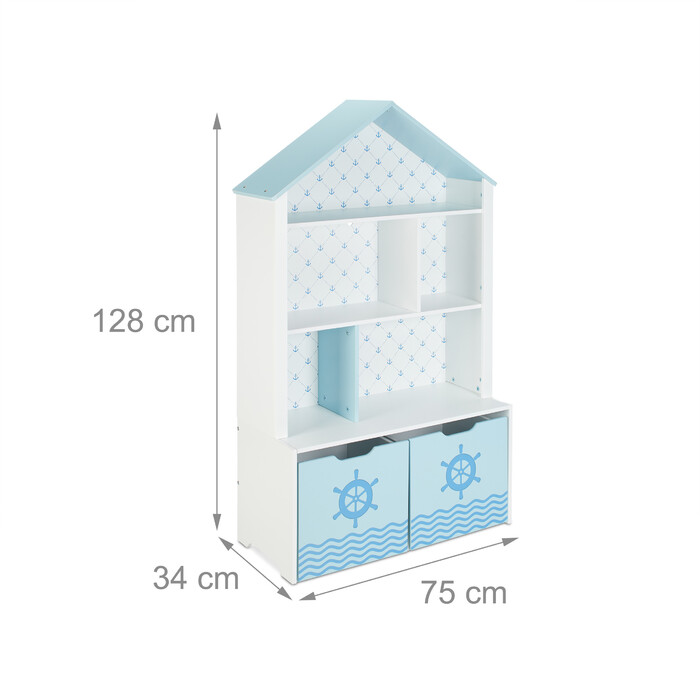 Relaxdays Children's Shelf with Roof in a Nautical Design