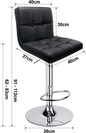Барний стілець Leader Accessories (2 шт) - регульована висота 62-83 см, обтягнутий штучною шкірою, поворотний на 360°