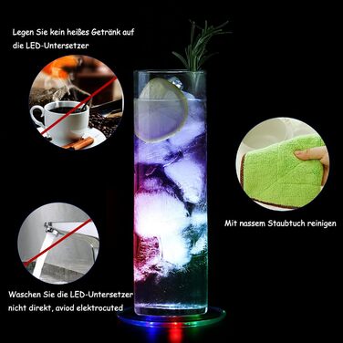 MEDOYOH Cool White LED Coasters, Glowing for Drinks, ON/Off Switch, Drink Coaster Set, Waterproof Acrylic Coasters Round for Glasses Bottles Parties Weddings Bar Christmas Pub (Colorful LED Coasters, Set of 4)