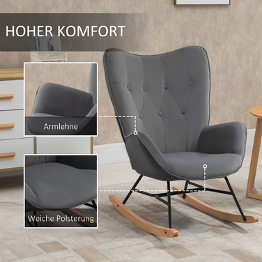 HOMCOM Rocking Chair with Steel Frame, Padded Lounge Chair, Velvet-like Polyester, Comfortable Seat for Living Room