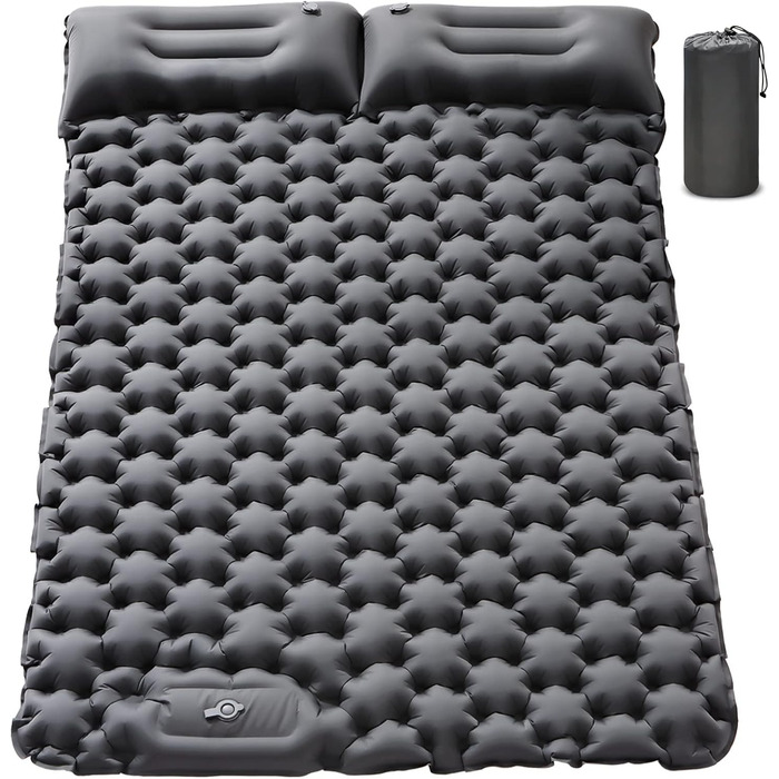Double Camping Sleeping Pad - Inflatable, Self-Inflating, Ultra-Thick for 2 People with Pillow & Foot Pump - Hiking & Portable
