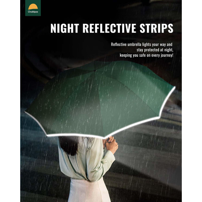Чакіпі - парасолька велика, штормостійка, з відбиваючим покриттям, для чоловіків та жінок. Автоматичний парасолька, компактний, для подорожей. Розмір купола 106 см, темно-зелена