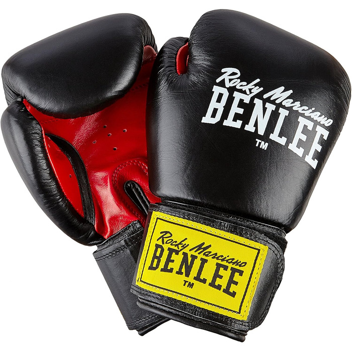 Боксерські рукавички BenLee з натуральної шкіри Fighter (Чорні, 14 oz) + Боксерські бандажі Rocky Marciano