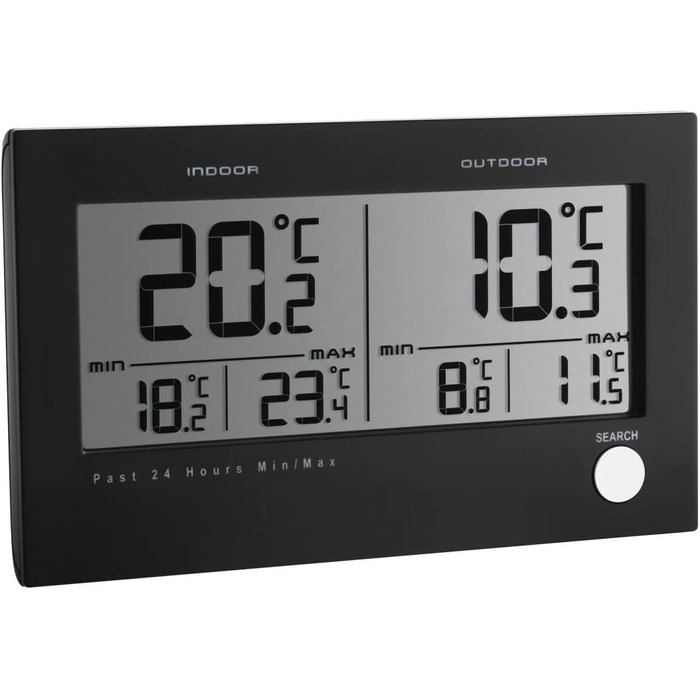 TFA Dostmann Twin Radio Thermometer, 30.3048, indoor and outdoor, with temperature alarm, including outdoor transmitter, also for indoor temperature monitoring, black, L148 x W57 x H119 mm