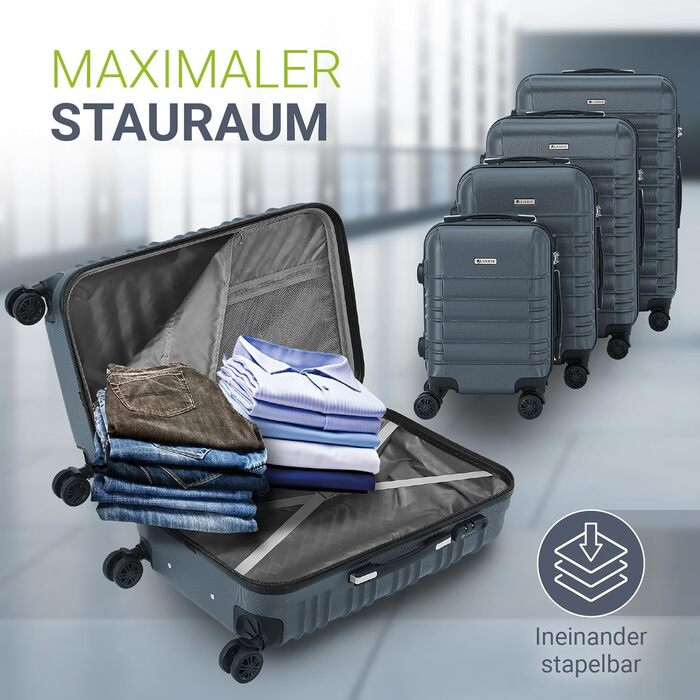 Набір валіз Juskys® з жорстким корпусом (4 шт.) - з кодовим замком, тихі колеса 360°, телескопічна ручка, легкий, колір антрацит