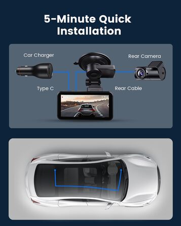 Відеореєстратор COOLCRAZY Dashcam Auto: 4K UHD, Dual камера, GPS, WiFi, 64GB SD-карта, IPS 3