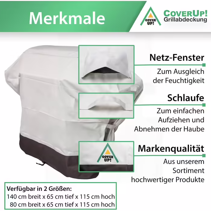 CoverUp! Grill Cover 141 x 65 x 115 cm – Premium Grill Cover BBQ Weatherproof Cover – includes E-Book with Recipes - beige