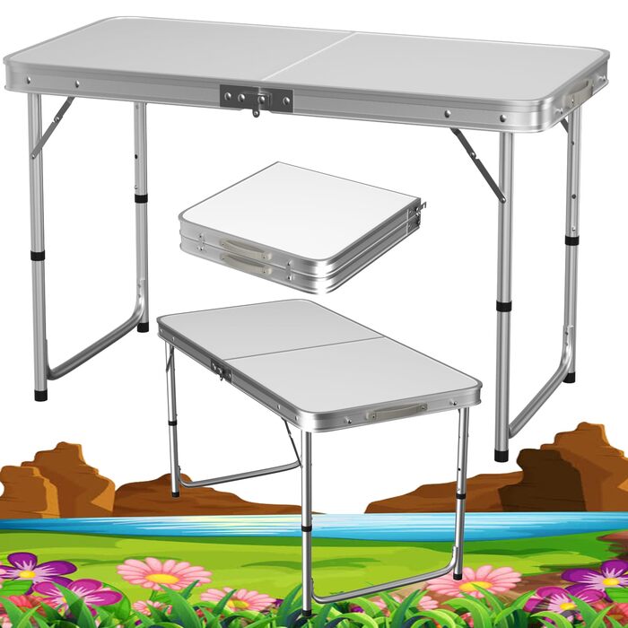 Складний алюмінієвий стіл для пікніка, кемпінгу, саду та вечірок 120x60x70 см, регульована висота