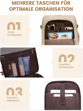 LOVEVOOK Рюкзак ручної поклажі, жіночий, для подорожей, з відділенням для ноутбука 17.3 дюймів, Carry On Luggage, для роботи, бізнесу, вихідних Beige Khaki