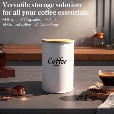 Набір з 2 кавових контейнерів (чорний та білий), 1000 мл, бамбукові кришки, для кавових зерен, меленої кави та капсул – подарунок для пар та поціновувачів кави