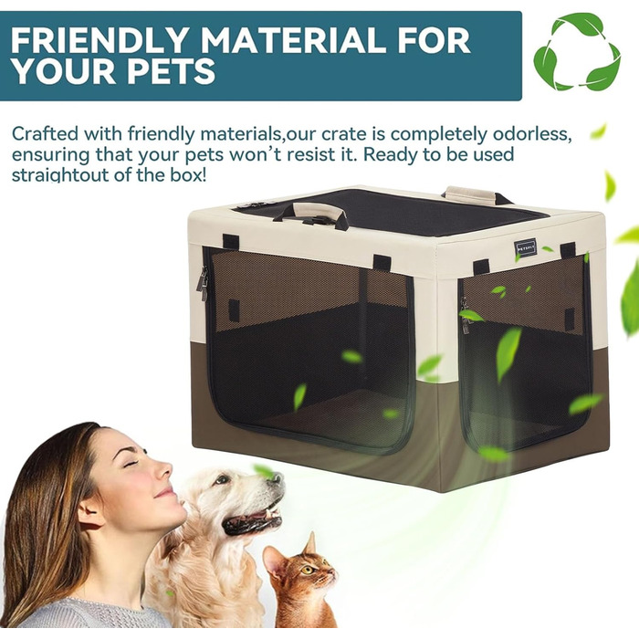 Клітка для собак Petsfit, складана, для середніх та маленьких собак, для дому, транспортування, з регульованим дизайном, з міцними сітчастими вікнами та м'якою підстилкою (61 x 46 x 43 см, колір кава)