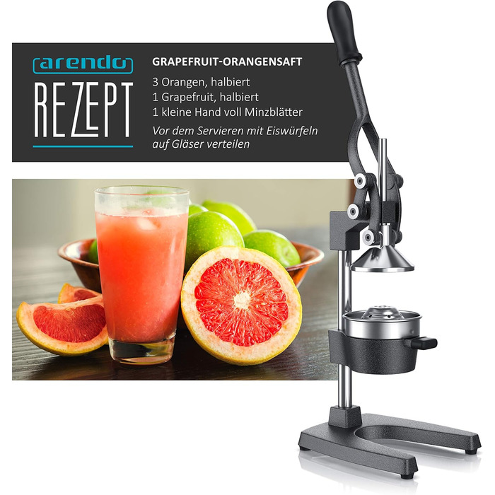 Arendo Manual Citrus Juicer - Stainless Steel Lever Press for Oranges, Grapefruits & Citrus Fruits - Heavy Duty