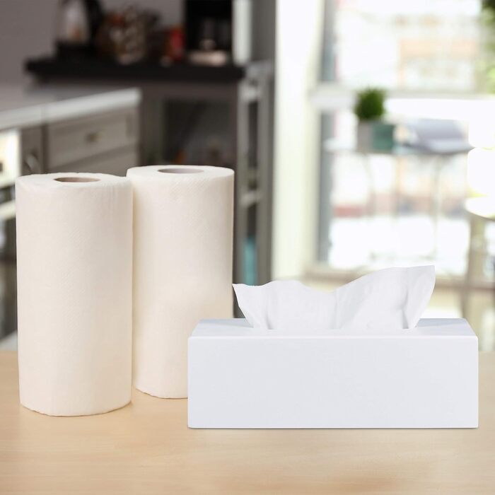 2 x Bamboo Tissue Box, Tissue Box with Sliding Bottom, Tissue Box for Facial Tissues, HxBxT: 7.5 x 24 x 12 cm, white