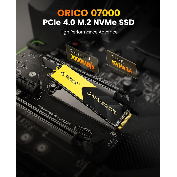ORICO NVMe SSD 1TB PCIe 4.0 M.2 2280 Внутрішній SSD з радіатором для ПК та ноутбуків (7000 MB/s чтение, 6500 MB/s запись)