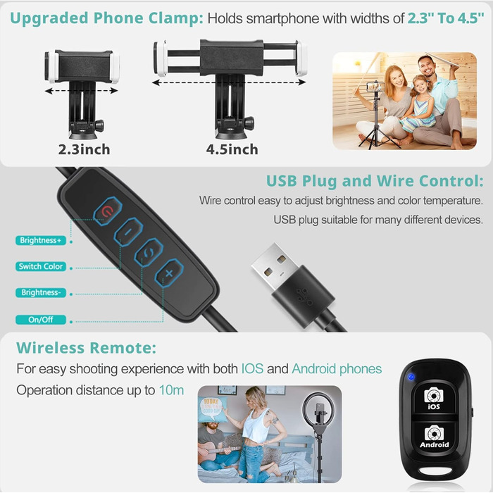 Ring Light UBeesize з штативом 10 дюймів: світло для селфі, відео та макіяжу з Bluetooth-пультом