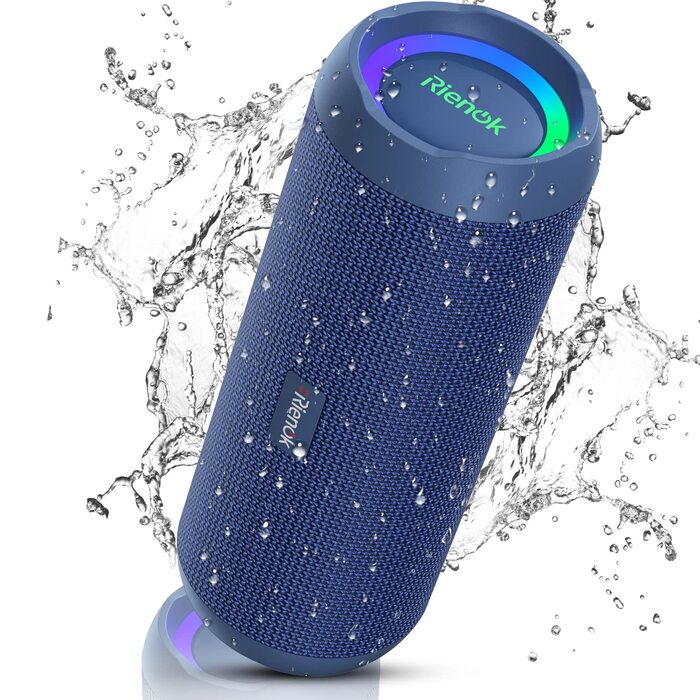 Портативна Bluetooth колонка RIENOK 30W з підсвіткою, IPX7 водонепроникна, Bluetooth 5.3, глибокий бас, синій колір