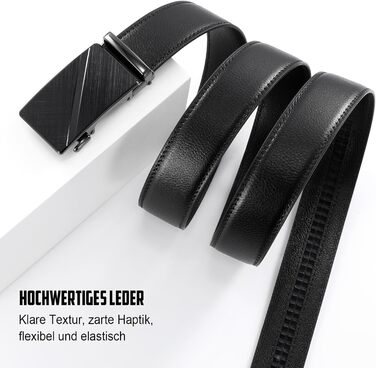 Чоловічий шкіряний ремінь JasGood з автоматичною застібкою та регулюванням, 35 мм, чорний, 115 см (підходить для талії 85-100 см)