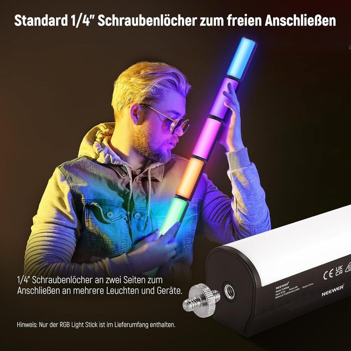 NEEWER LED відеоліхтар з магнітним кріпленням та штативом, RGB, 2500-8500K, 2500mAh, TL96RGB