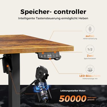 Регульований за висотою стіл Agilestic: електричний, з пам'яттю, ергономічний, для роботи та ігор, 120 x 80 см, білий/коричневий