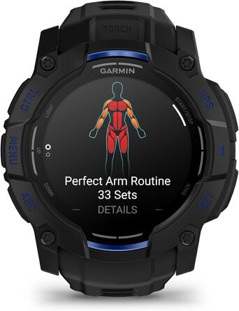 Розумний годинник Garmin Instinct 3 AMOLED: GPS, Multisport, 1.3' дисплей, до 24 днів роботи, 80+ спортивних функцій, здоров'я, LED ліхтарик (50мм, Чорний-Синій/Чорний)