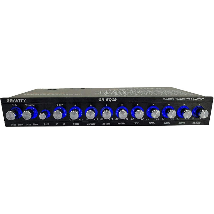Автомобільний еквалайзер Gravity EQ19 1/2 DIN, 9-смуговий, 9V, 3 RCA виходи, AUX/DVD, передній/задній/сабвуфер