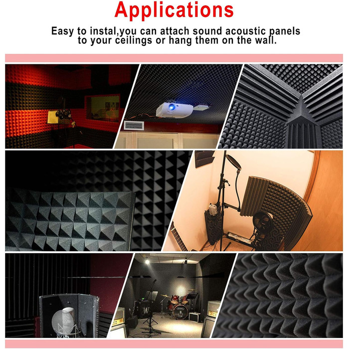 Звукопоглинаючі панелі AGPtEK, акустичний поролон для студії, офісу та кімнати (24 шт, 25x25x5 см, сірий та чорний)