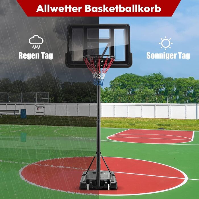 COSTWAY Adjustable Height Basketball Stand - 130-305cm Outdoor Basketball Hoop with Stand & Wheels - Mobile Basketball System with Ball Storage - Hoop System for Kids & Adults - Includes 2 Nets