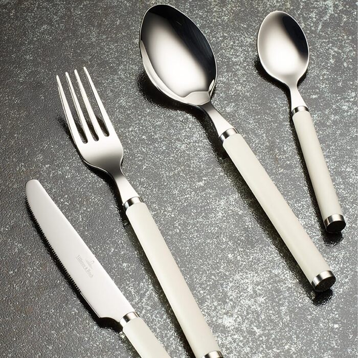 Villeroy & Boch – Play. White Pearl Tableware Set, 30 Pieces for Up to 6 People, Stainless Steel, Dishwasher Safe, Cutlery Set, Dinner Cutlery, Fork, Knife, Spoon, Stainless Steel, White Plastic Handles