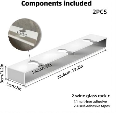 Кріплення для келихів вина на шию, самоклеючі тримачі для келихів, підвісна полиця для келихів вина, полиця для келихів без свердління під шафу, кріплення для келихів на барі (білий 1, 2)