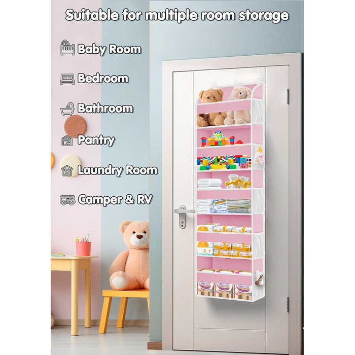 Органайзер на двері 5-ти секційний, складний, рожевий (2 шт) - для ванної, дитячої, кемпінгу