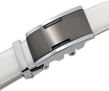 Чоловічий шкіряний ремінь на пряжці з автоматичною застібкою, 35 мм, білий, 110 см (розмір 33'-39') / 130 см (розмір 41'-44')